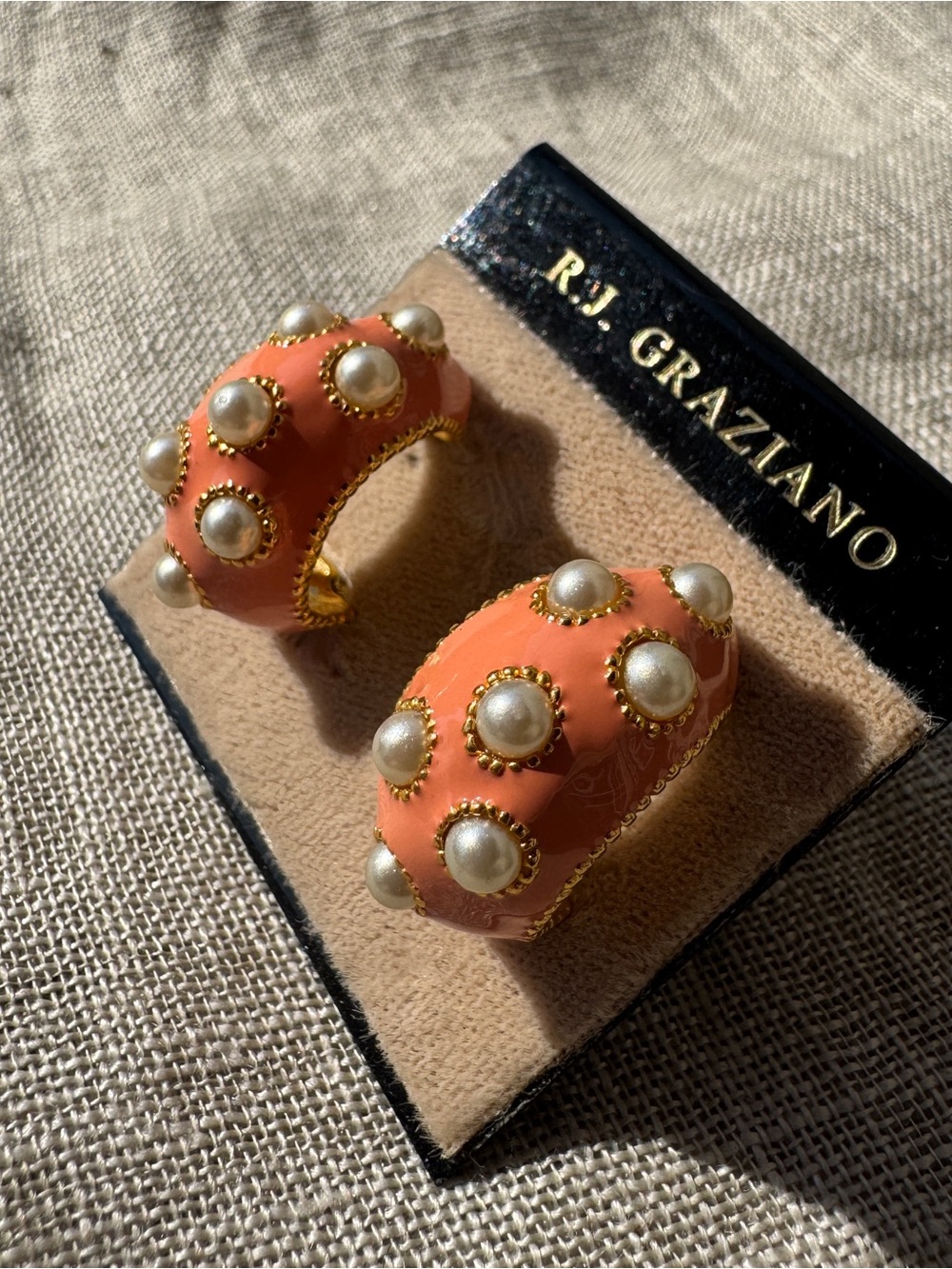 R.J. Graziano Coral Enamel Clip-On Earrings with Pearl Accents